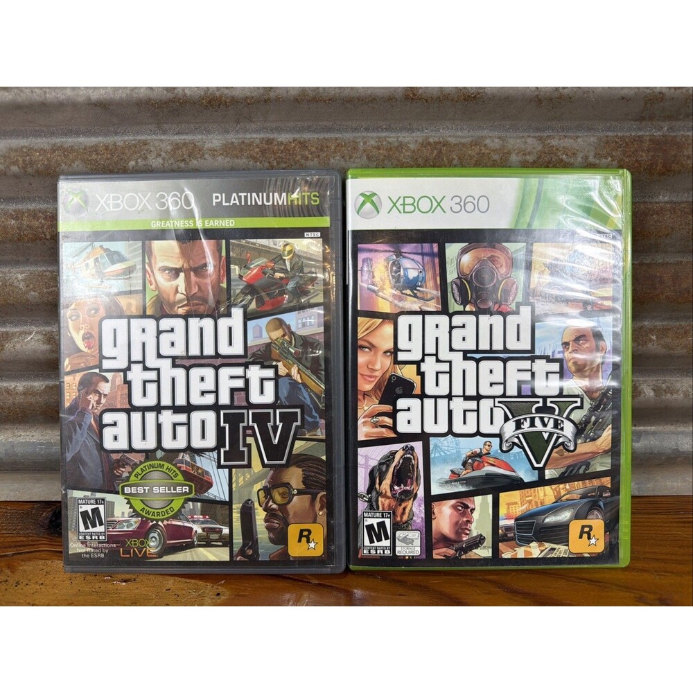 Grand Theft Auto IV 4 Platinum Hits & V 5 Xbox 360 Complete With Manual and Map